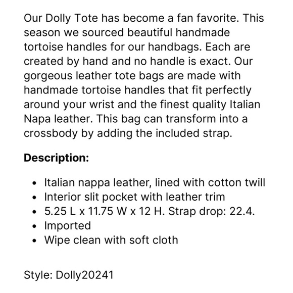 Payton James Dolly Bucket Tote Crossbody Tortoise Handles Italian Napa Leather - Picture 5 of 8